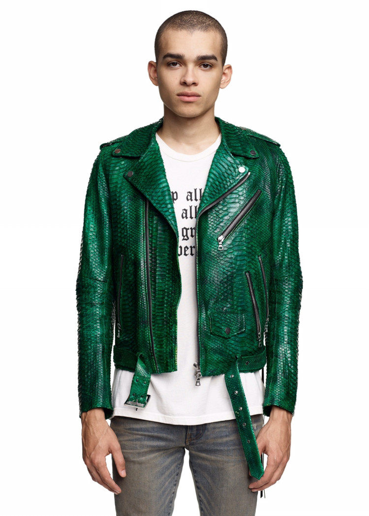 zyleather自主ami风格南非进口绿色蟒蛇蛇皮皮衣皮衣