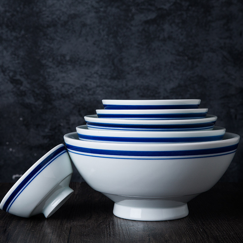 工艺系列蓝边碗面碗汤碗饭碗怀旧蓝边碗家用老式碗
