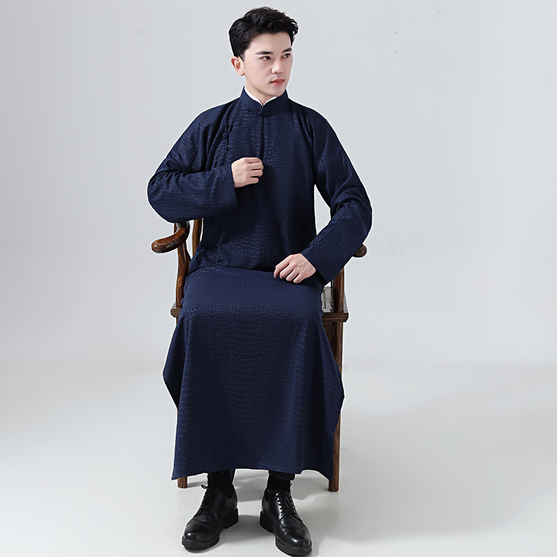 中国风中长款斜襟立领长衫 明制男女中式相声服长袍马褂演出服