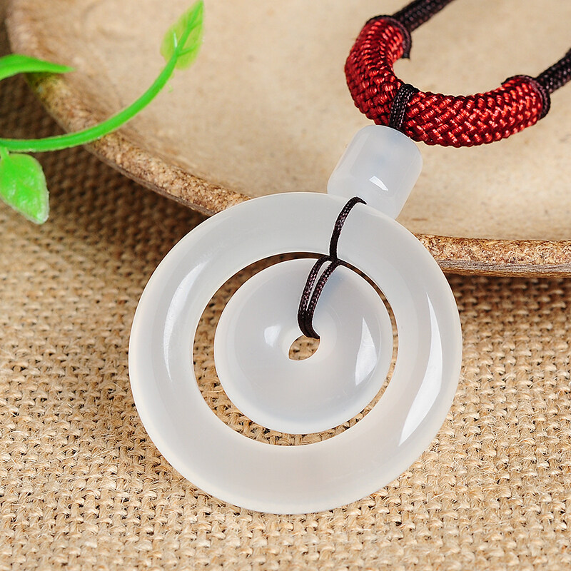 玉雕湾玉石玉器玛瑙玉髓子母环平安扣玉环挂件女款秋季毛衣链饰品