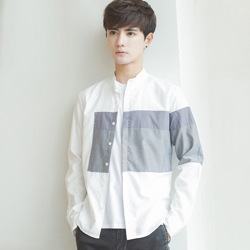 白衬衫男春秋季学生长袖修身型斯文败类韩版潮流衣服休闲帅气百搭