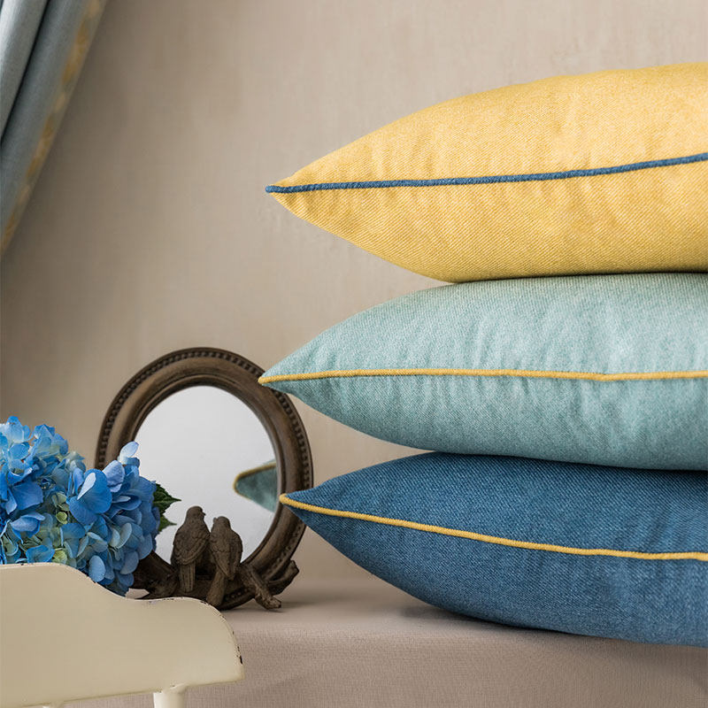 呈开设计师纯色面料撞色滚边靠垫抱枕北欧欧风靠垫