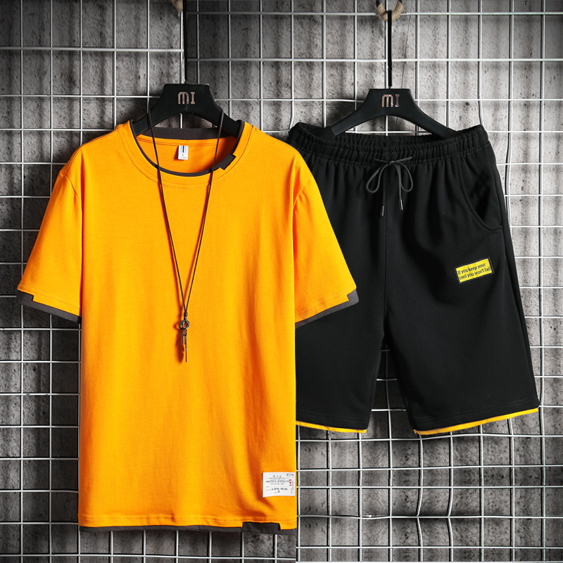 官网2022新款休闲套装男纯棉短袖t恤夏季短裤潮流百搭男装韩版