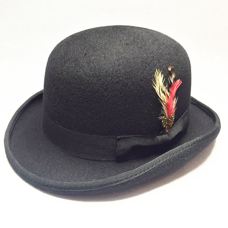 帽子英伦bowler圆顶礼帽男女羊毛毛呢小总统卷檐帽子