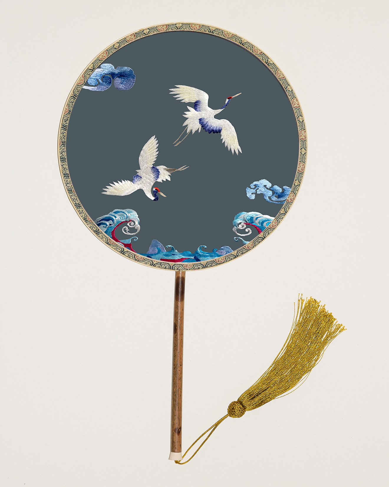 苏绣diy团扇套件初学材料针迹仙鹤祥云圆扇苏绣