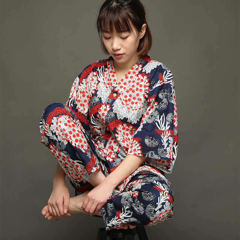 睡衣中式汉服纯棉珊瑚和服两件件套甜美美少女睡衣