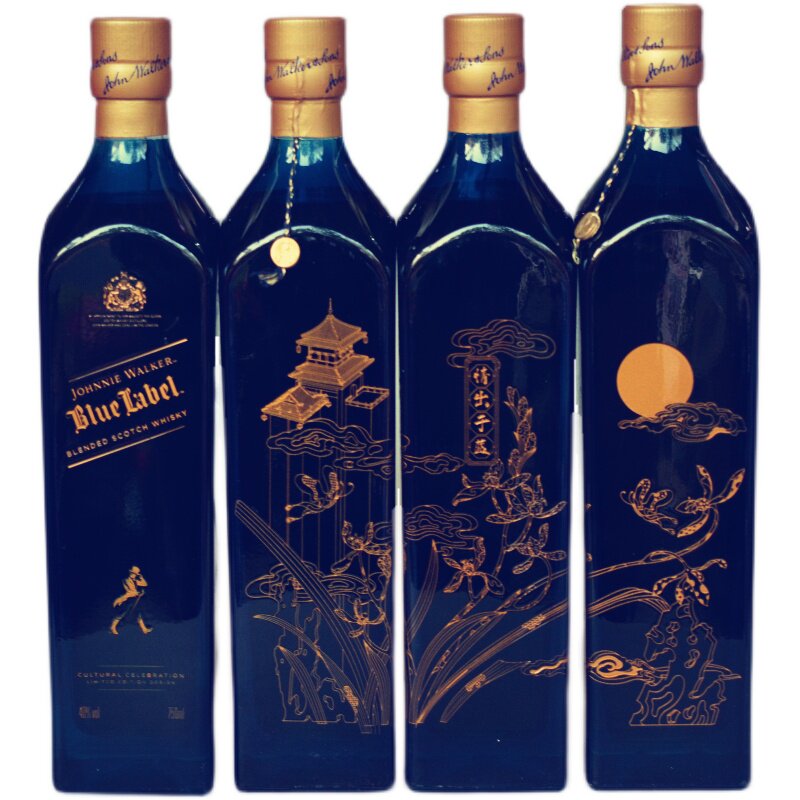 洋酒收藏英国尊尼获加蓝牌威士忌出于750ml4瓶套装威士忌