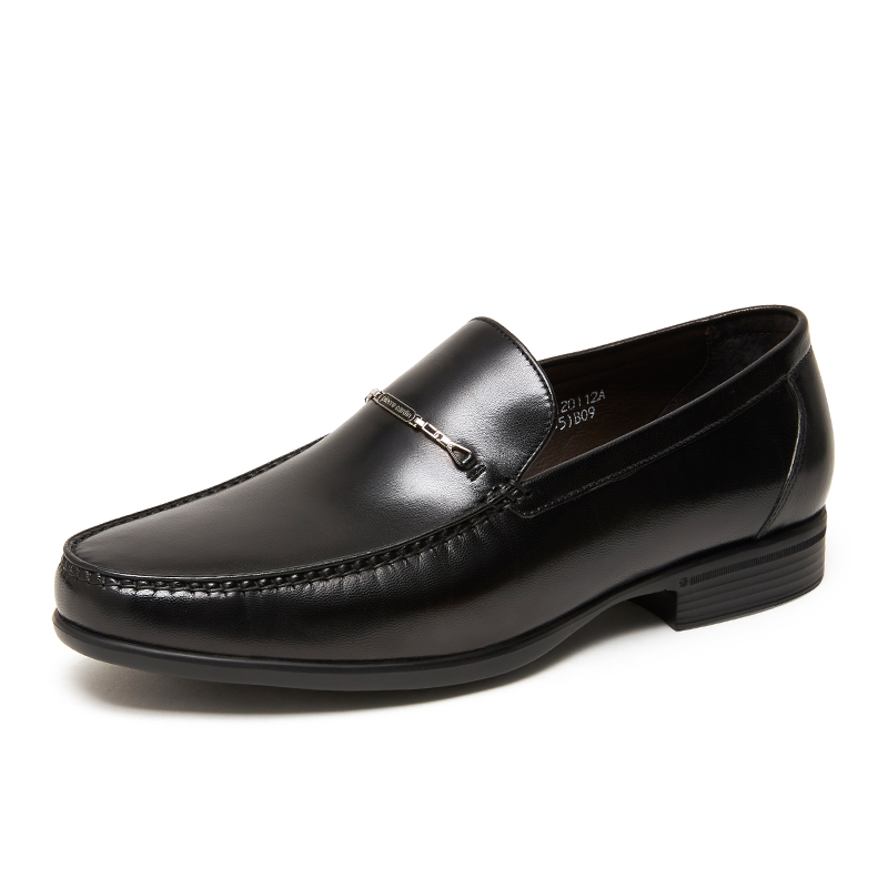 皮尔卡丹皮鞋男士商务务正真皮德比黑色休闲一脚正装皮鞋