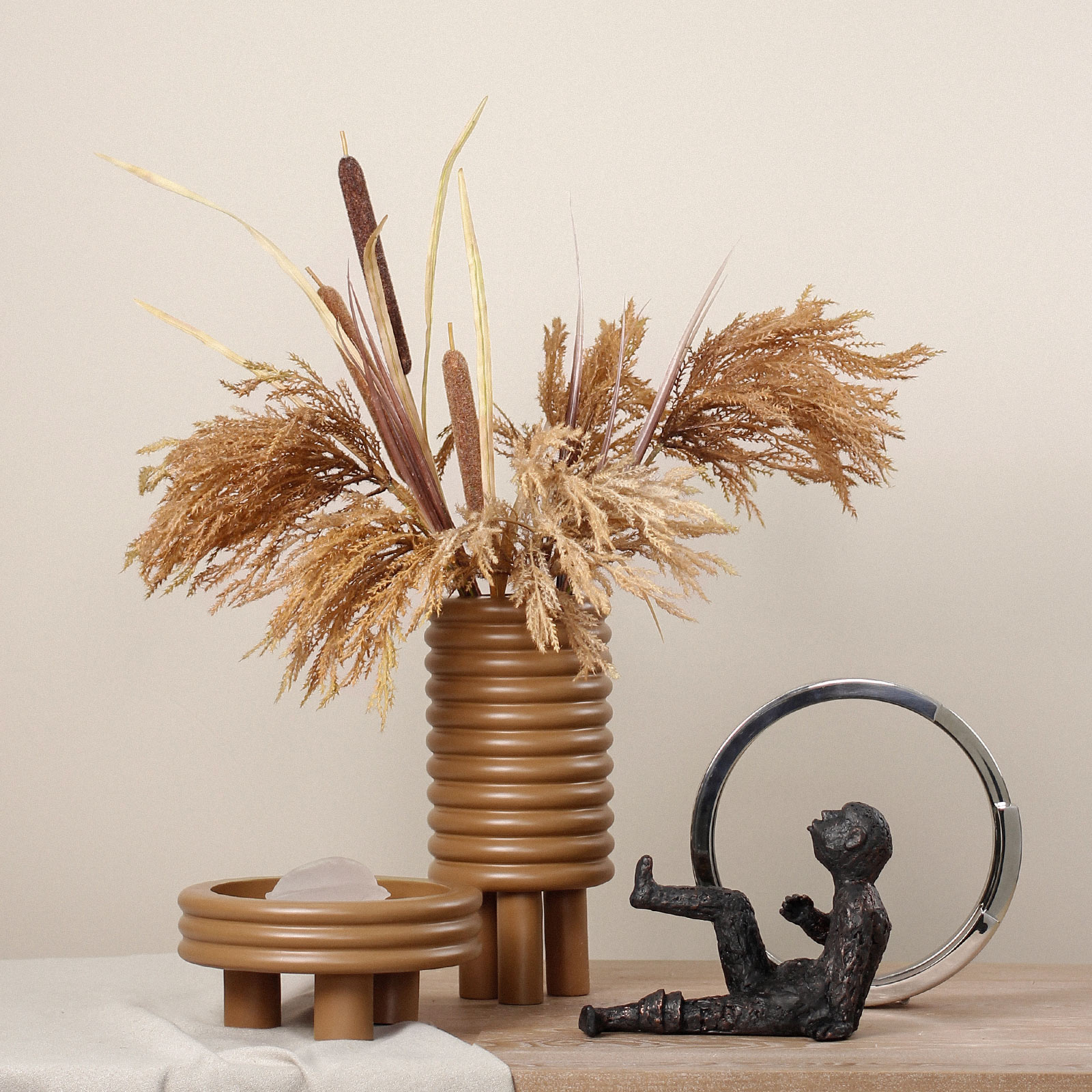 纳茉简约现代树脂直筒插花花瓶电视柜样板芦苇花瓶