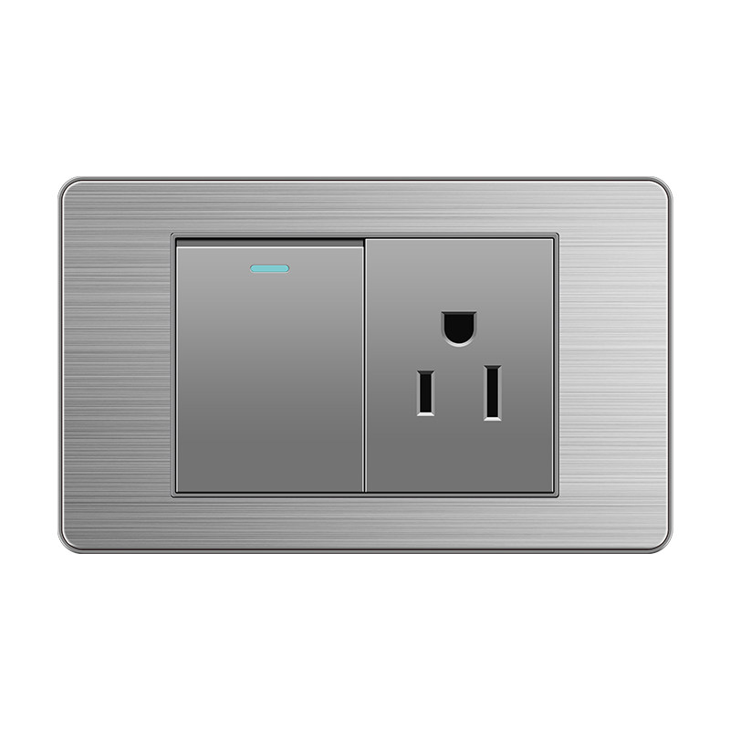 电源多功能六孔扦座台湾usb110v三孔不锈钢插座15a开关插座套装