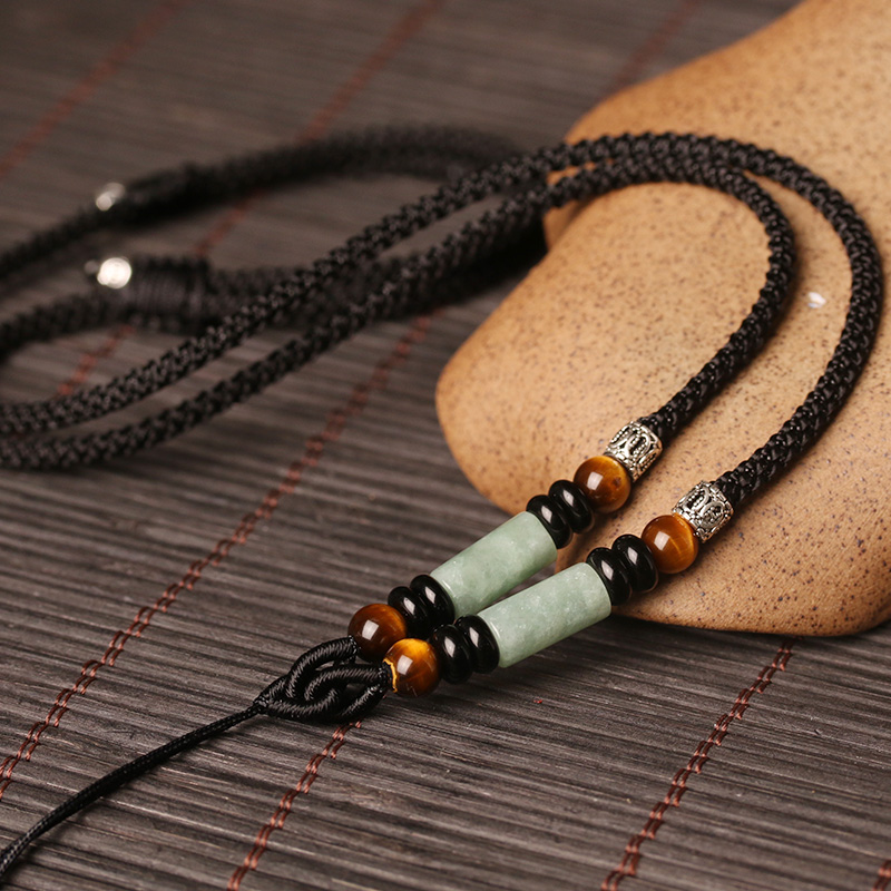 通幽阁翡翠挂绳吊坠绳子银饰虎眼配绳珠链脖颈绳