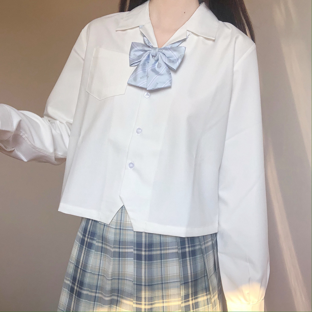 原创刺篇日系jk制服正版长袖黑白短款开襟衬衫