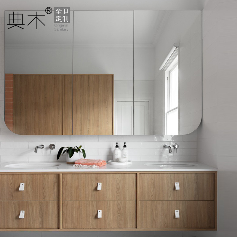 出口日本浴室吊柜实木洗手脸双盆组合简约卫生间挂墙浴室柜组合