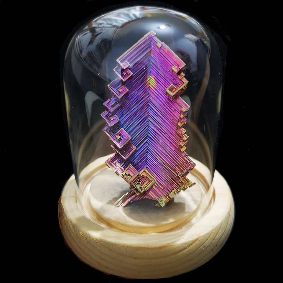 铋晶体 玻璃罩 工艺品 摆件矿物标本矿石饰品手工 铋金属结晶原石