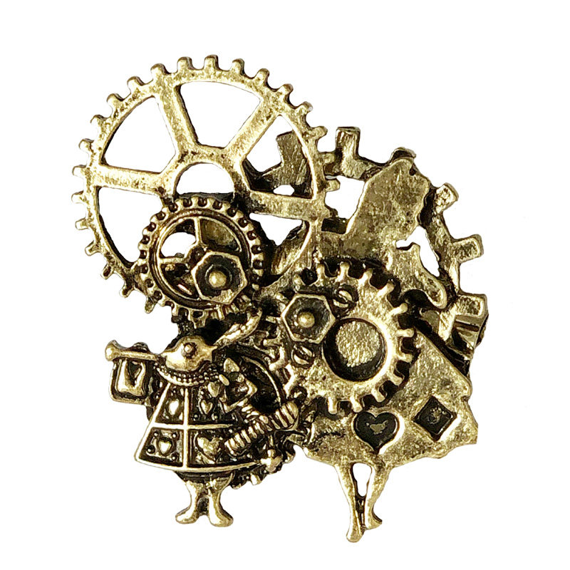 复古爱丽丝梦游仙境胸针ins个性日系创意齿轮金属可爱胸针