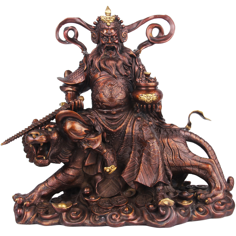 铜赵公明财神摆件金钱骑虎财神爷武财神像开业摆件