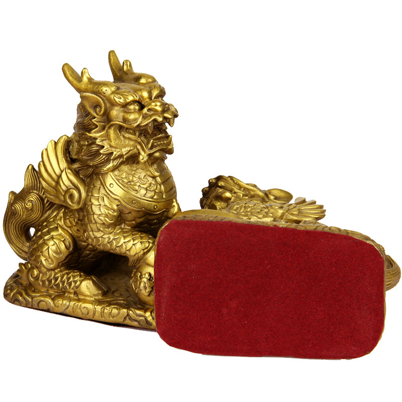 厚德居 开光纯铜麒麟摆件踩元宝踩球摆件