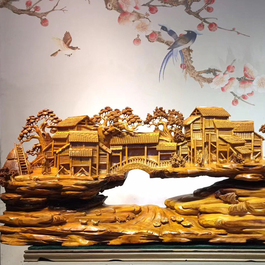 定制禅意山水崖柏根雕摆件大号中式实木客厅根雕