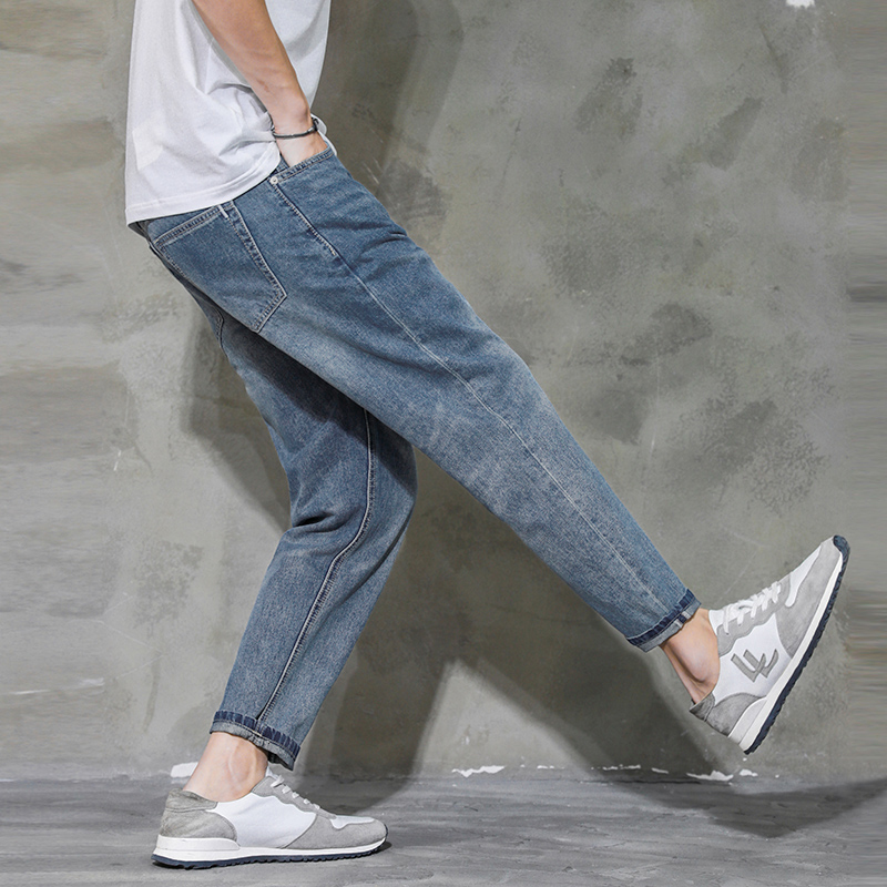 2021秋冬直筒牛仔裤男宽松优棉九分裤子男士潮牌水洗复古男裤修身