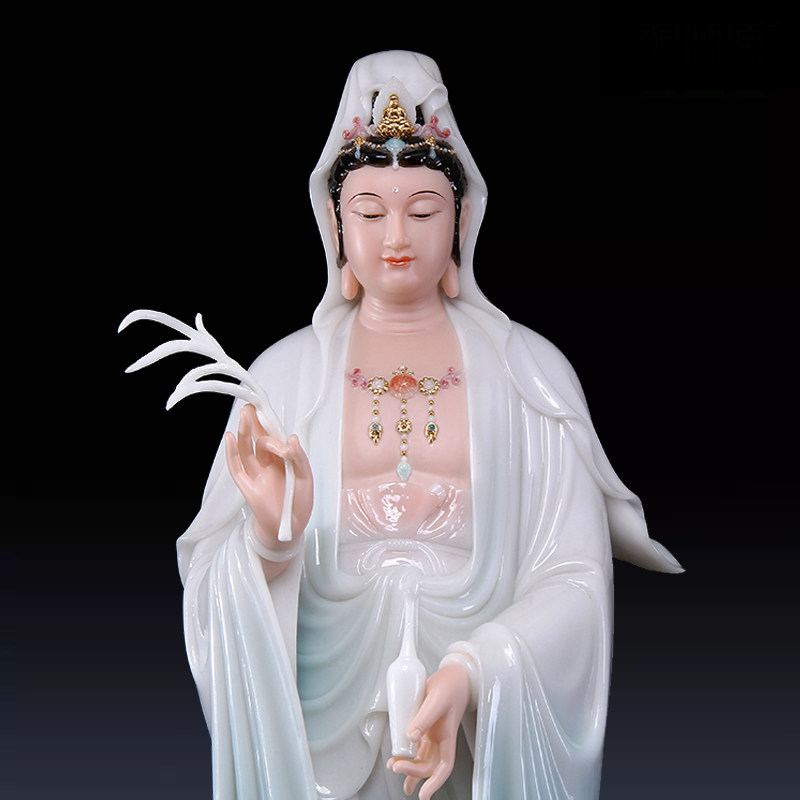 圆通佛具汉白玉滴水观音菩萨居家供奉玄关摆件一叶渡江观世音佛像