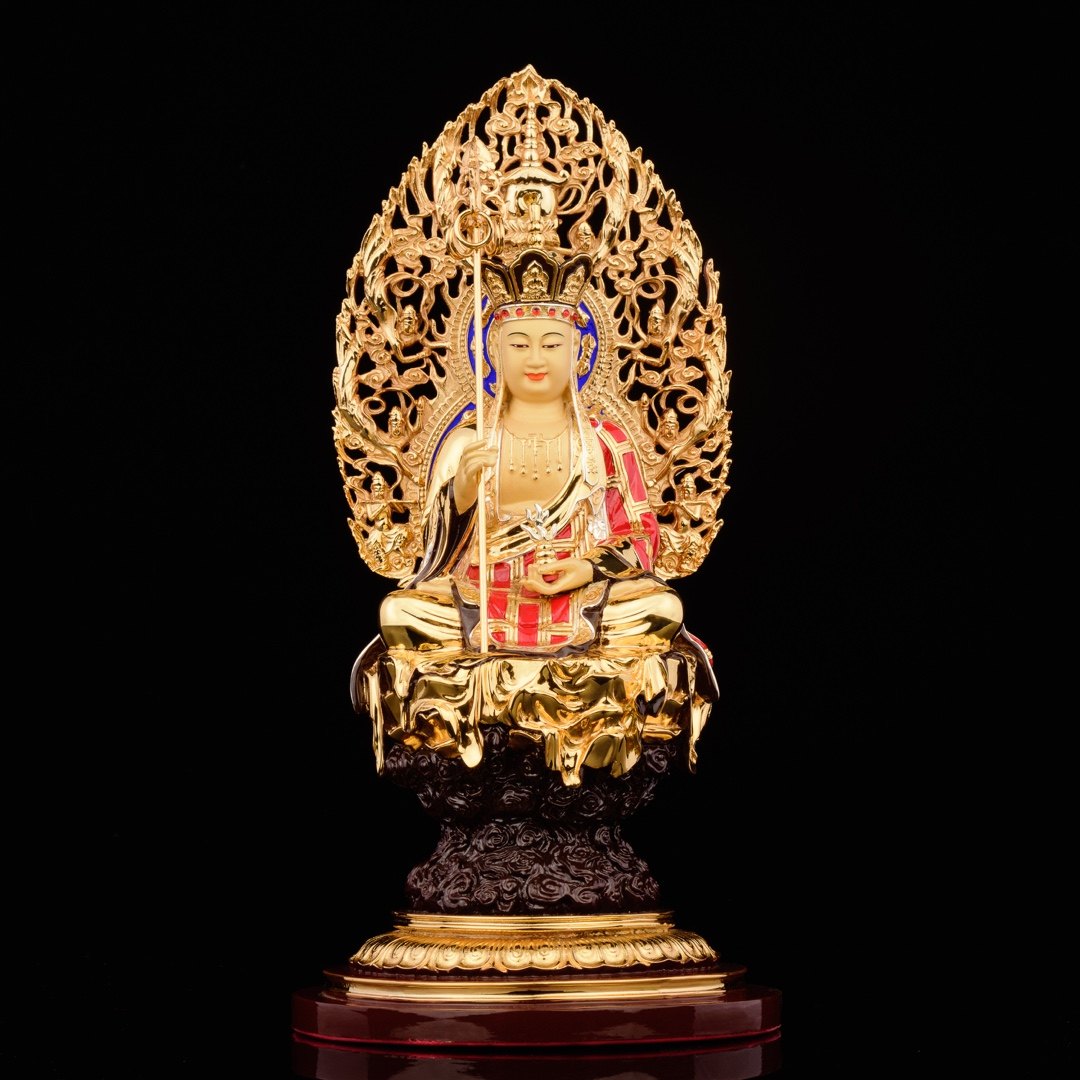 地藏王菩萨纯铜鎏金供奉家用九华山地藏菩萨铜像地藏佛像客厅摆件