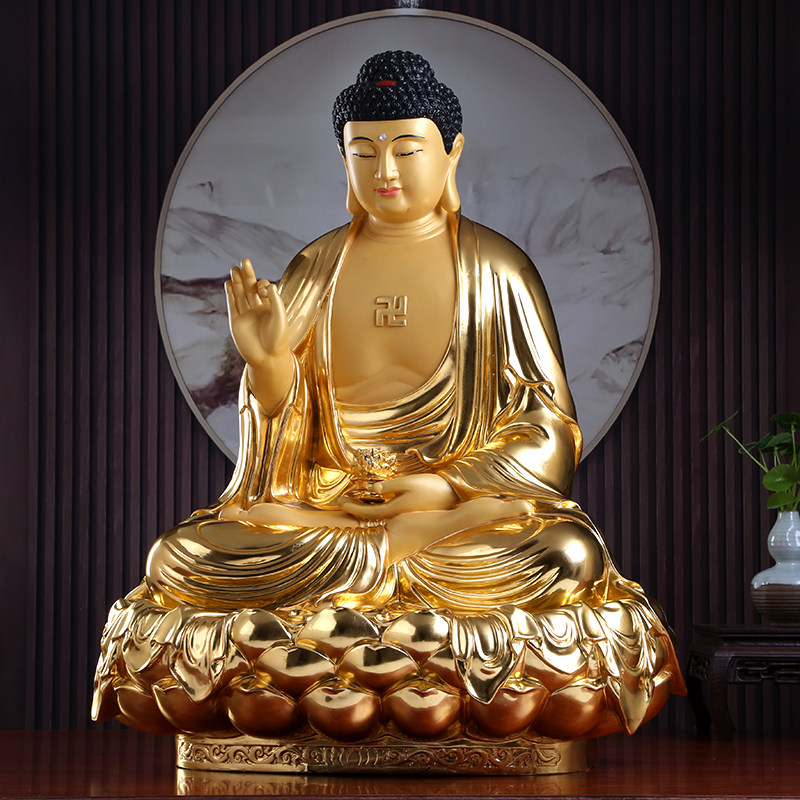 佛像台湾纯铜贴金阿弥陀佛坐像铜雕如来如来佛释迦摆件