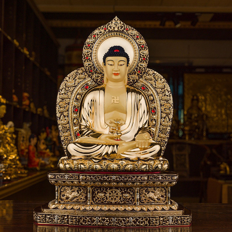 佛像台湾纯铜鎏金释迦牟尼金刚阿弥陀如来如来佛佛祖摆件