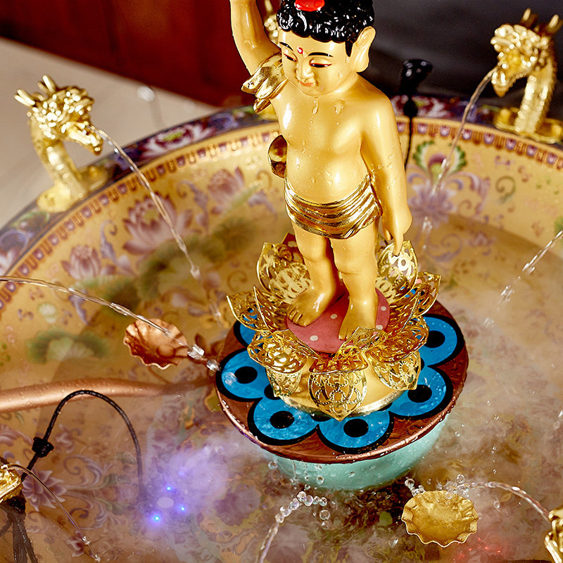 浴佛盆九龙吐水景泰蓝太子纯铜贴金彩绘释迦佛浴摆件