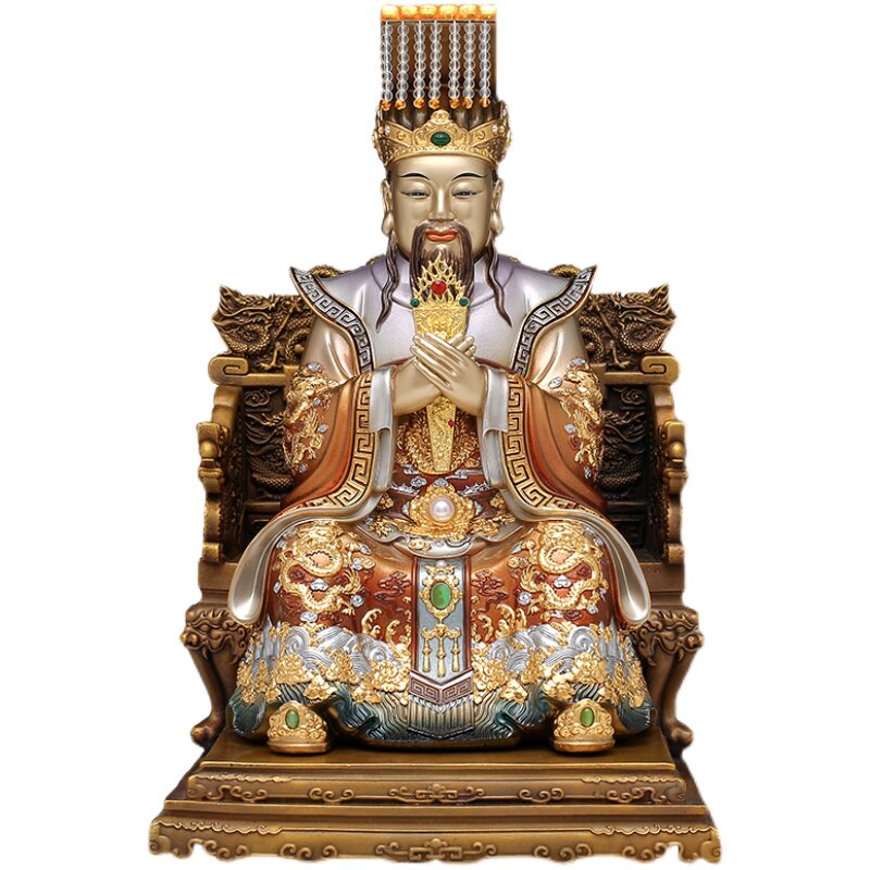 摆件台湾纯铜玉帝神像居家锦雕贴金玉皇大帝铜雕摆件