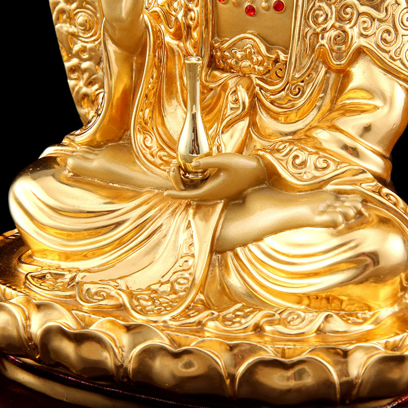 台湾纯铜贴金观世音菩萨鎏金观音像娑婆三圣家用开光观音佛像摆件