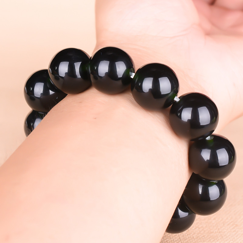 玉手手链新疆和田墨玉玉石圆珠男女女款黑玉手饰
