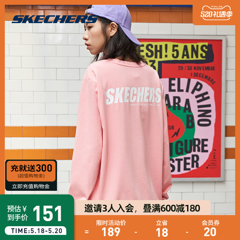 Skechers斯凯奇春夏新款男女情侣款卫衣宽松运动外套长袖圆领上衣