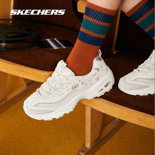 Skechers斯凯奇花心熊小白鞋春季款刺绣熊猫鞋休闲透气运动鞋女