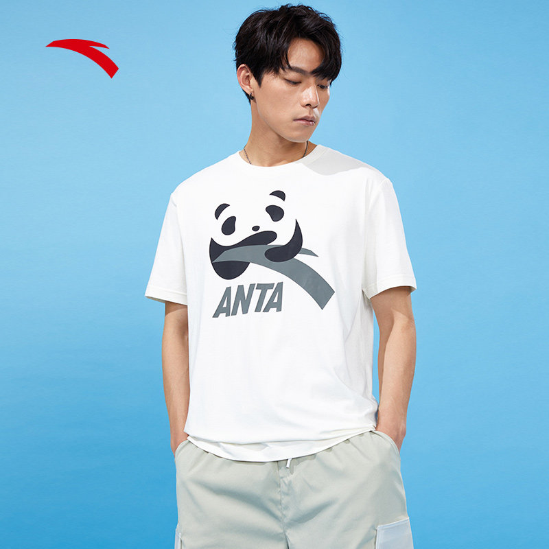 安踏新款半袖透气运动图案熊猫2021夏季官网运动t恤