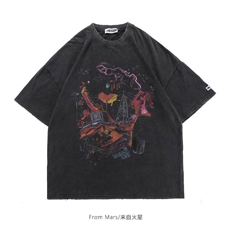 From Mars 禁忌地带 欧美复古街头水洗做旧个性破边设计嘻哈街头