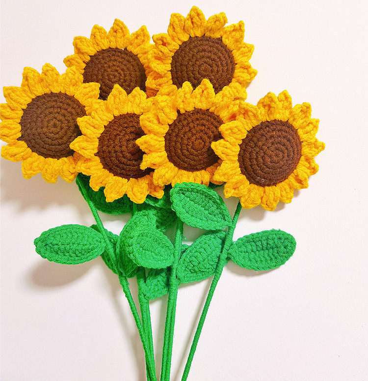 成品母亲节妈妈礼物手工钩针太阳花毛线编织花束仿真花