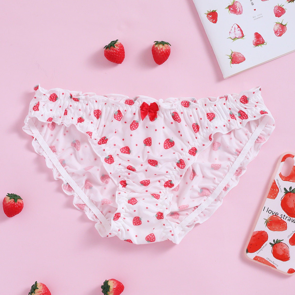 日系纯棉短裤三角女网萌少裆软低腰草莓荷叶女三角裤