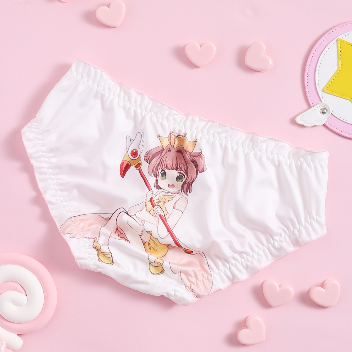 女士牛奶内裤可爱薄款二次元小樱印花纯棉裆低平角裤
