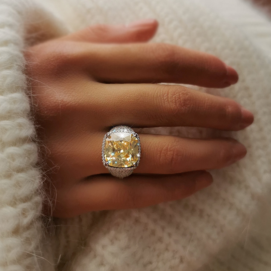 shaw金超大复古黄水晶超大18k设计师纯银20克拉品牌戒指