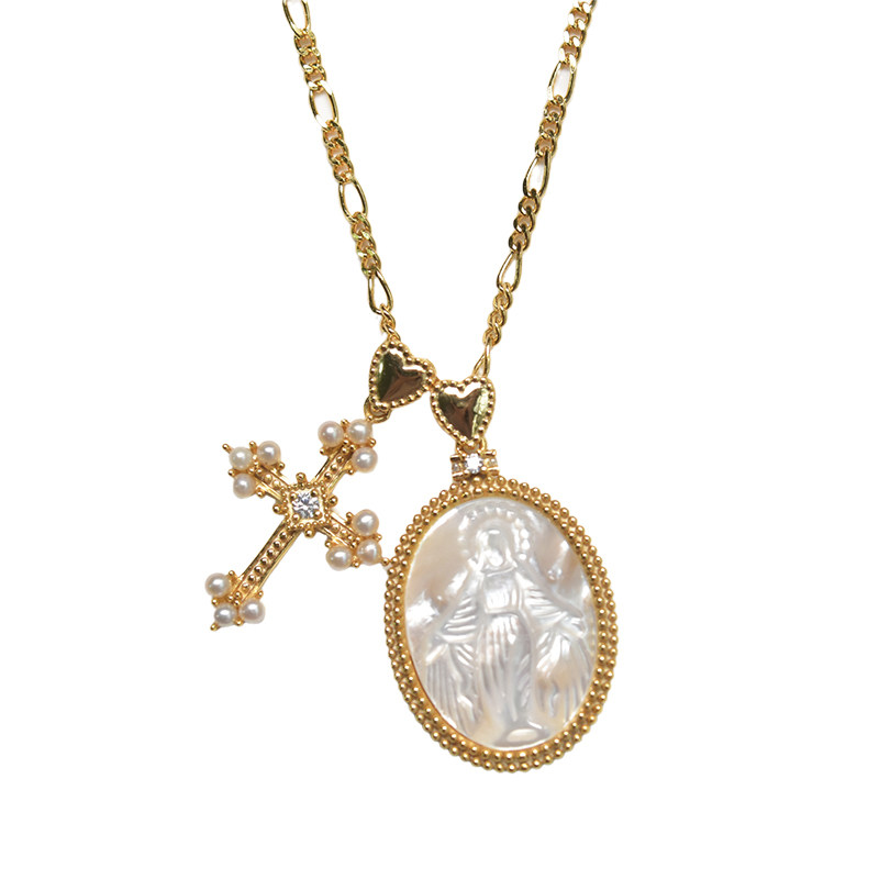 shaw原创设计ins天然珍珠母贝纯银圣母玛丽亚项链