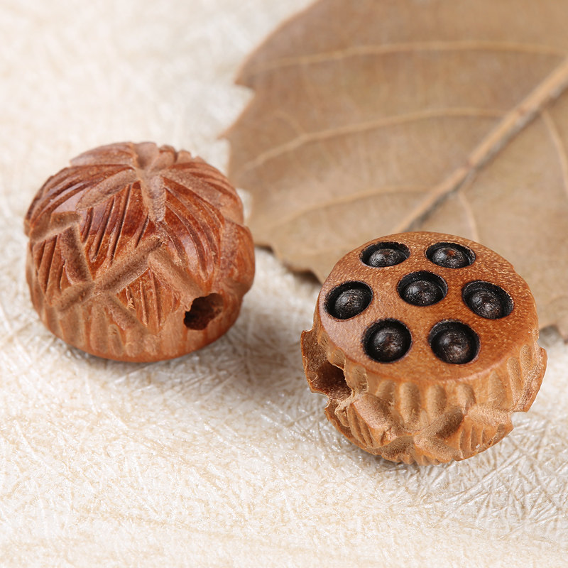 桃木红檀木雕刻莲蓬侧孔隔珠散珠背云吊坠diy菩提佛珠手链配饰