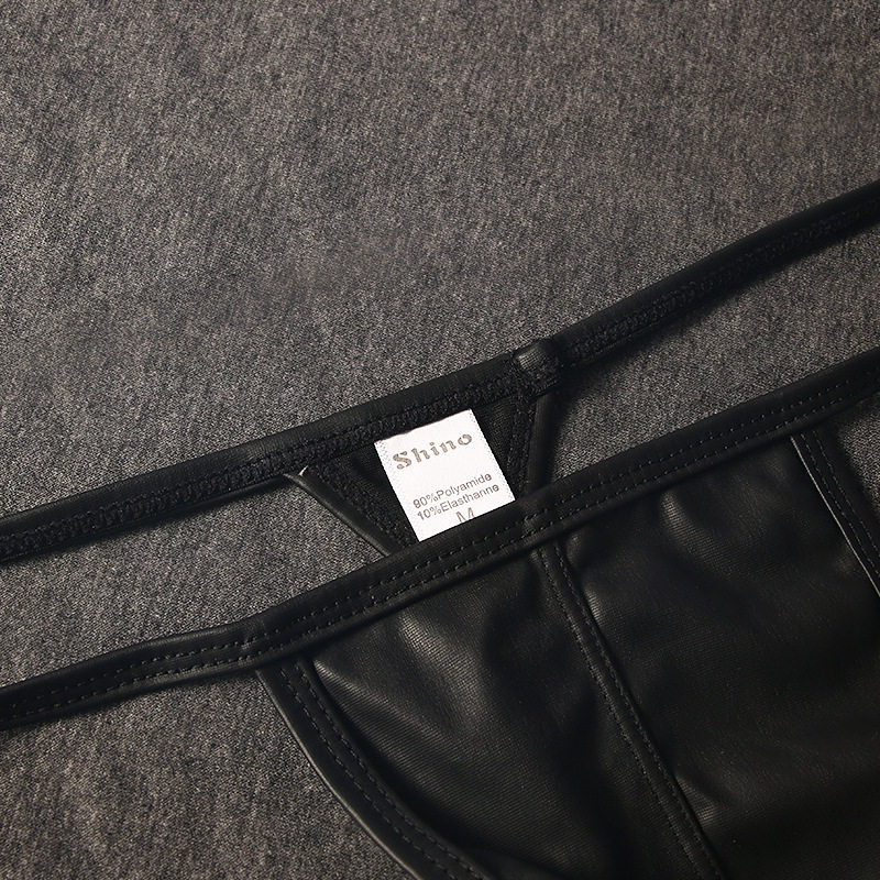 男士低腰性感黑色细带仿皮丁字裤激凸内裤单丁裤男丁字裤