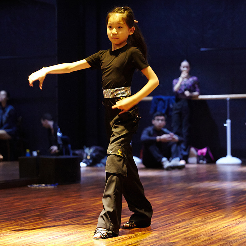 dancebaby拉丁舞服装 儿童拉丁口袋裤少儿女男练习裤子摩登舞裤子