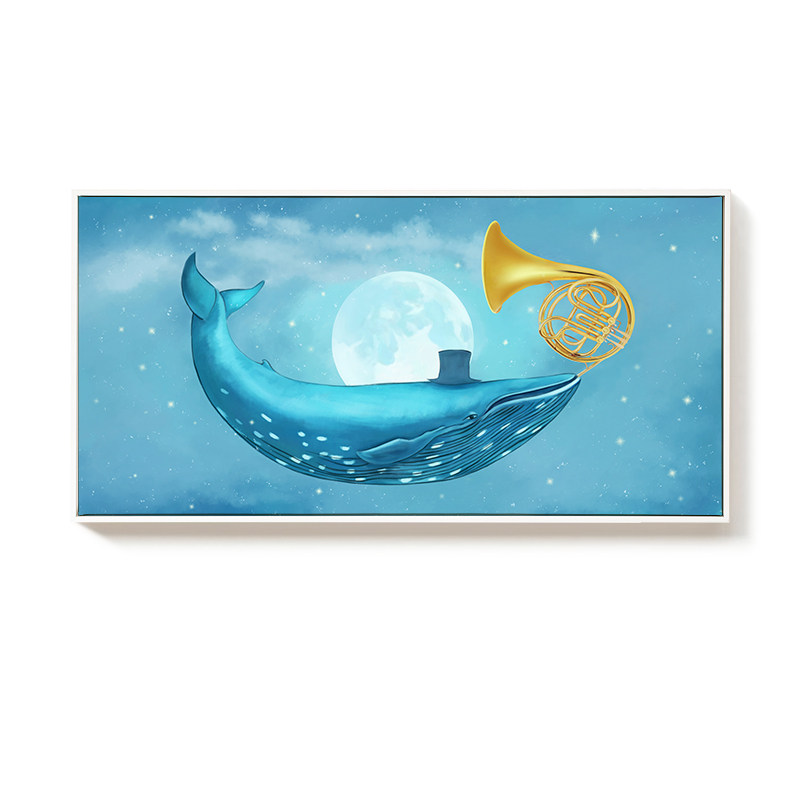 儿童卡通装饰画北欧鲸鱼挂画简约床头壁画卧室现代装饰画