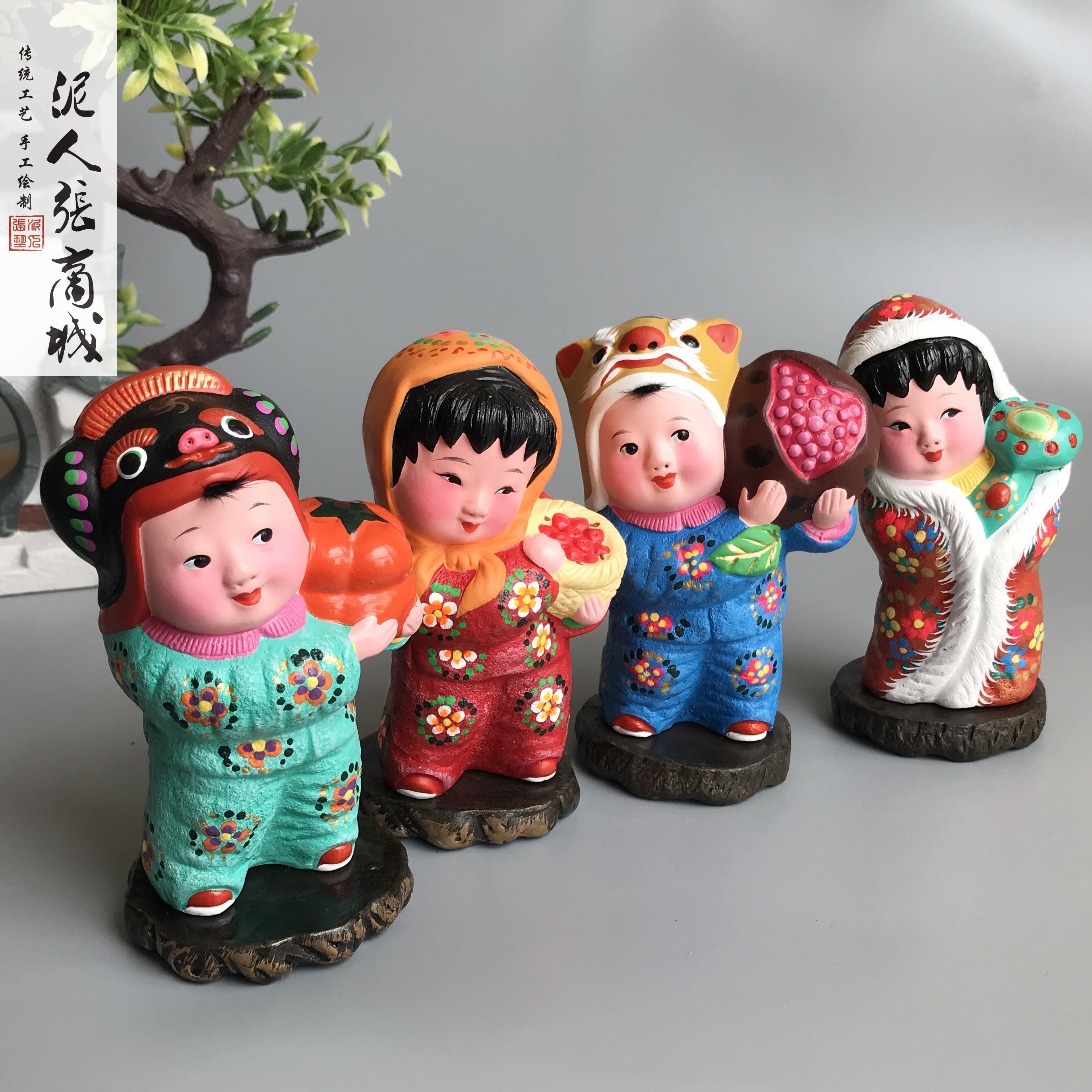 中国老外贵宾摆件如意事事礼品盒彩塑国风张彩塑泥人