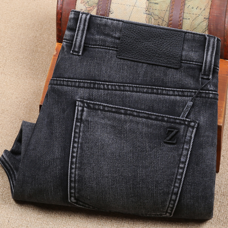 灰色牛仔裤男春夏季薄款直筒型磨白柔软弹力棉修身时尚中高腰长裤