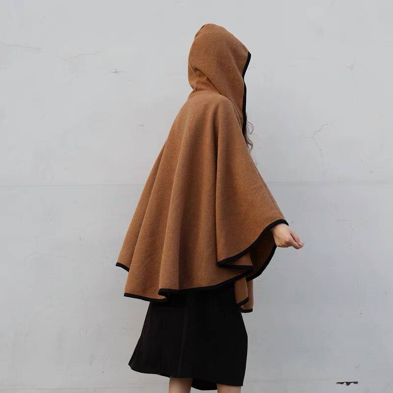 2021新款春秋季连帽披肩女冬保暖质感防风长斗篷外搭披风百搭时尚-mc