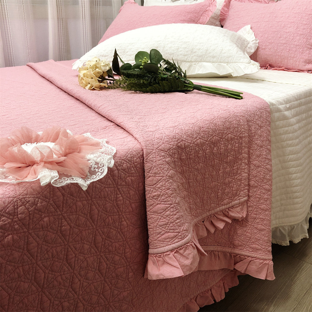 韩国进口纯棉100支加密纯植植物工艺印染绗缝床盖