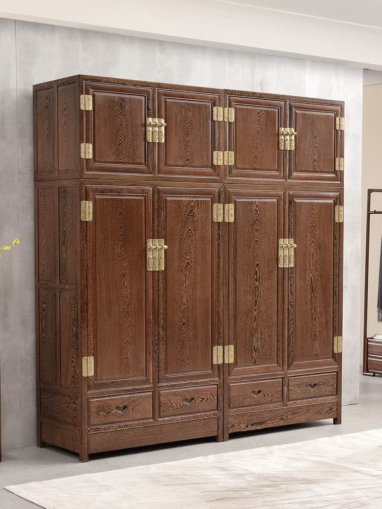 源梦家具鸡翅木衣柜顶箱柜四门红木中式仿古雕花实木卧室储物衣橱