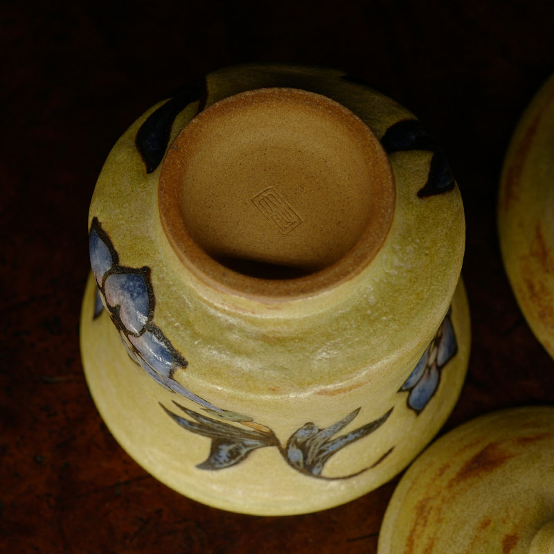 台湾龙圣龙圣华华苑大肚手绘粗陶盖碗名家彩绘盖碗